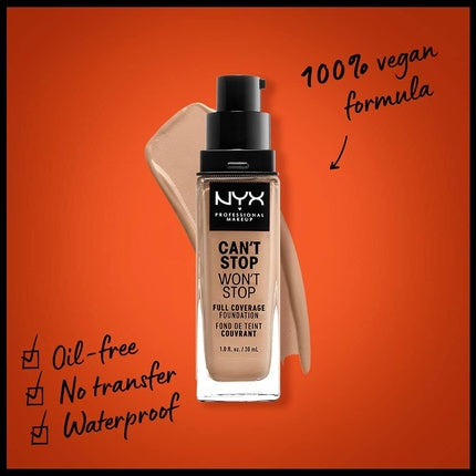 NYX Professional Makeup Can't Stop Won't Stop Full Coverage Foundation Matte Finish Medium Buff 10.5