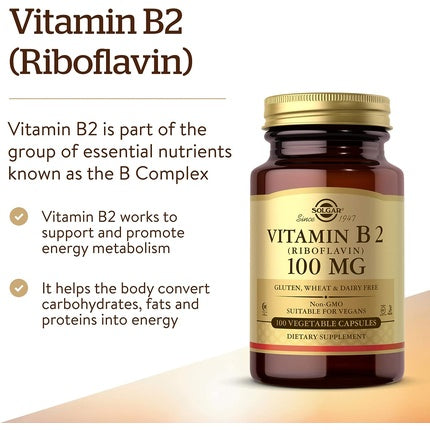 Solgar Vitamin B2 Riboflavin 100mg Vegetable Capsules