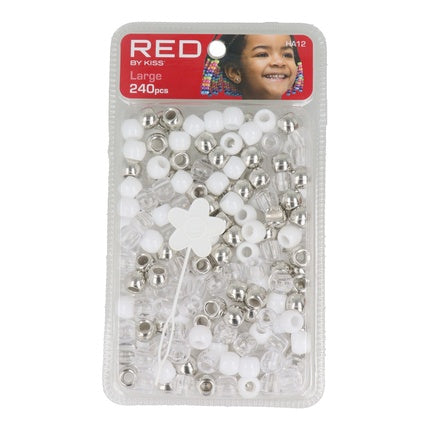 Red Kiss L Hair Beads 240 Pieces Silver Assorted