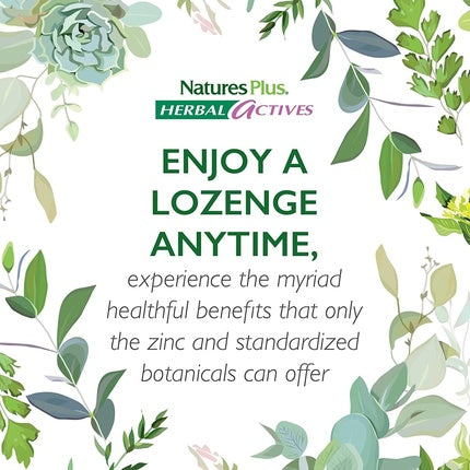 NaturesPlus Herbal Actives Immune Zinc Lozenges Chewable Zinc and Vitamin C Tablets with Olive Leaf and Elderberry Natural Cherry Flavour 60 Lozenges