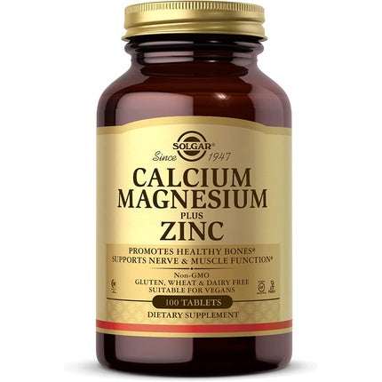 Solgar Calcium Magnesium Plus Zinc Tablets 100 Tablets - Supports Healthy Bones Teeth & Muscles and Nervous System - Vegan