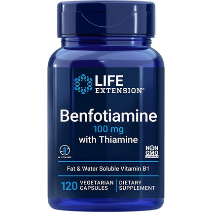 Life Extension Benfotiamine with Thiamine 100mg Water & Fat Soluble Vitamin B1 Supplement 120 Capsules