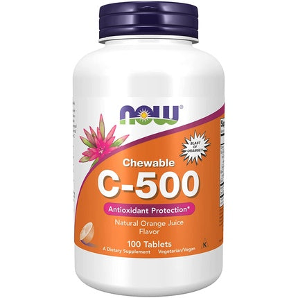NOW Foods Vitamin C500 Chewable Antioxidant Protection with Orange Juice Flavor 100 Tablets