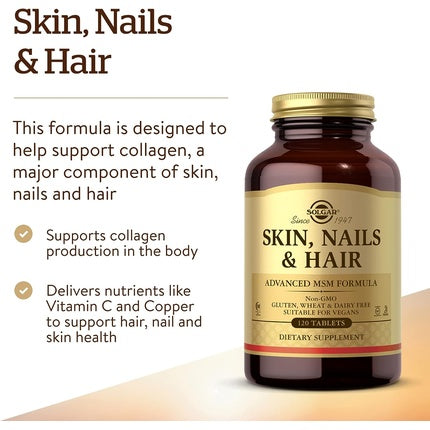 Solgar Skin Nails and Hair Improved MSM Formula with Vitamin C Vegan 120 Tablets
