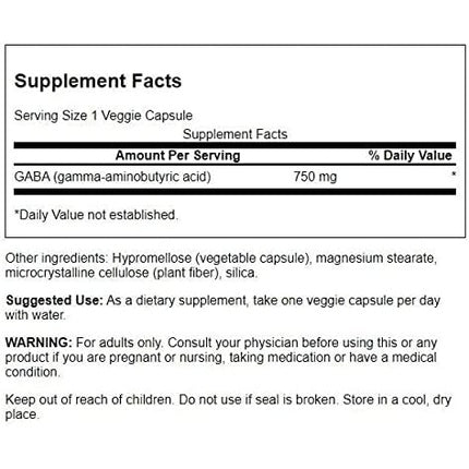 Swanson Maximum Strength GABA 750mg 60 Veg Capsules