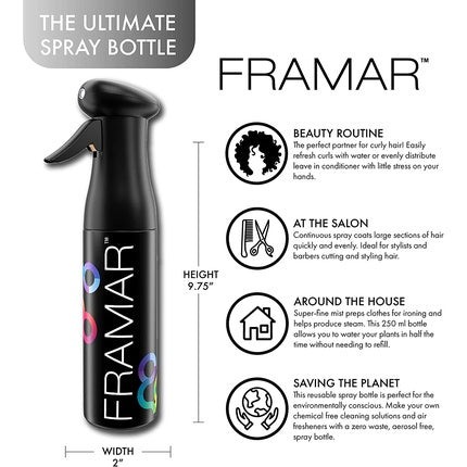 Framar Premium Hair Spray Bottle Fine Mist Continuous Spray Bottle Black