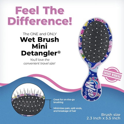 WetBrush Mini Happy Hair UltraSoft Bristles Travel Perfect Brush for All Hairtypes Fantasy Blue Pink Black 1 Count