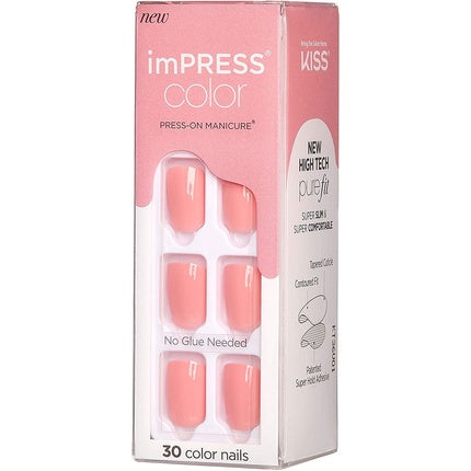 KISS imPRESS Color Gel Nail Kit Pretty Pink with PureFit Technology - Includes Prep Pad Mini File Cuticle Stick and 30 Fake Nails
