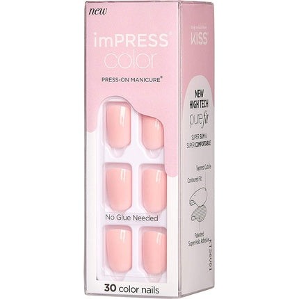 KISS imPRESS Color Gel Nail Kit Pick Me Pink with PureFit Technology - Includes Prep Pad Mini File Cuticle Stick and 30 Fake Nails