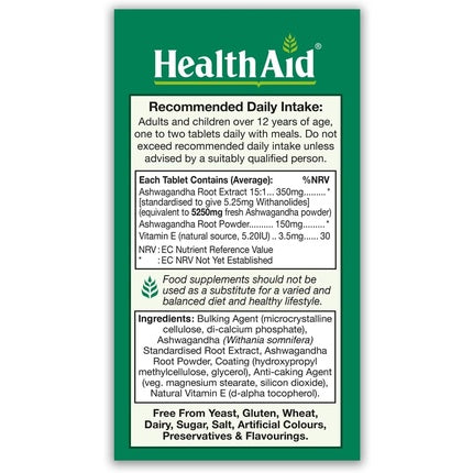 HealthAid Ashwagandha 350mg Root Extract 15:1 60 Tablets
