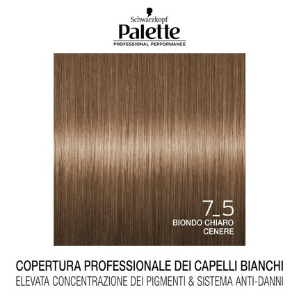 Schwarzkopf Palette Permanent Hair Color Cream Professional Hair Dye 7-5 Light Ash Blonde