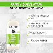 SANTE Naturkosmetik Bio Pineapple & Lemon Body Lotion Smooth & Nourishing Vegan Formula with Organic Extracts 500ml