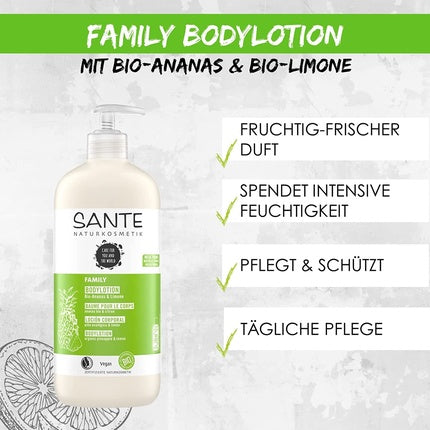 SANTE Naturkosmetik Bio Pineapple & Lemon Body Lotion Smooth & Nourishing Vegan Formula with Organic Extracts 500ml
