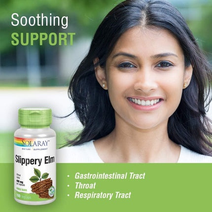 Solaray Slippery Elm Bark 400mg Healthy Respiratory Tract Function Throat Comfort Gastrointestinal Support 100 VegCaps
