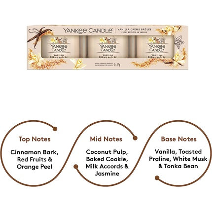 Yankee Candle Vanilla Creme Brulee 3 Filled Votive Candle Gift Set