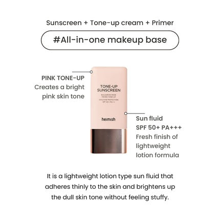 Heimish Bulgarian Rose Tone-Up Sunscreen SPF50+ PA+++ 30ml All-In-One Makeup UV Protection Primer Moisturizing Facial Cream Korean Beauty