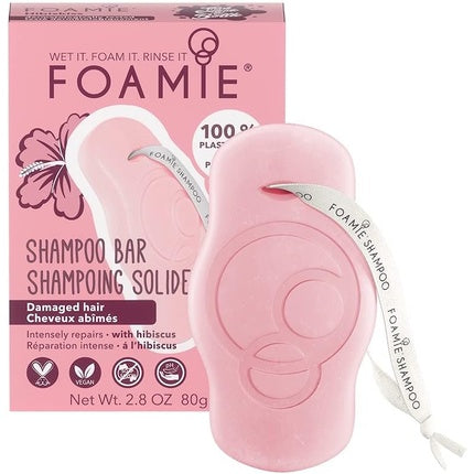 FOAMIE Hibiscus Shampoo Bar for Damaged Hair - Plastic-Free pH-Balanced Soap-Free No Sulphates or Parabens - Made in the UK