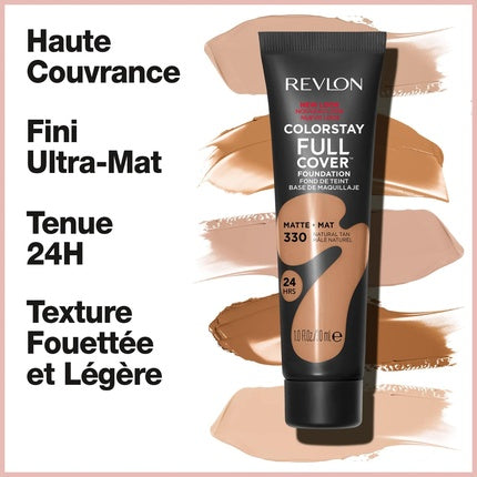 Revlon ColorStay Full Cover Longwear Matte Foundation Heat & Sweat Resistant Lightweight Face Makeup 30ml 330 Natural Tan
