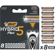 Bic Hybrid 5 Flex Men's Razor Refills with 5 Moveable Nano-Tech Titanium Blades 8 Cartridges Black/White