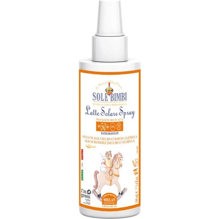 Helan Sole Bimbi Sunscreen SPF 50+ for Babies Sun Cream Spray with Aloe Vera Juice Vitamin E Sweet Almond Oil Water Resistant Sun Lotion Against Redness Irritation Made in Italy 100ml