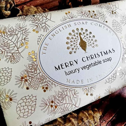 The English Soap Company Festive Soap Bar 190g Merry Christmas Christmas Greenery