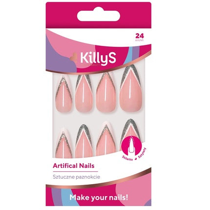 Killys Artificial Nails Stiletto Pink 24 Pieces