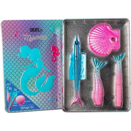 Little Mermaid Makeup Kit for Children Tattoos Marker Tattoo Stencil Mask Pestaas Lip Gloss Mirror