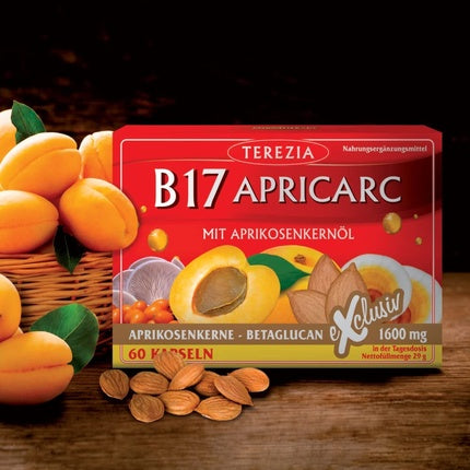 TEREZIA Apricarc Vitamin B17 1600mg Apricot Kernel Oil Extract with Amygdalin, Oyster Mushroom, Reishi and Sea Buckthorn 60 Capsules