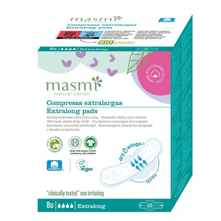 Masmi Natural Cotton Extralong Pads - 8 Pieces