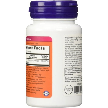 NOW Methyl B-12 Methylcobalamin 1000mcg Nervous System Health Lozenges