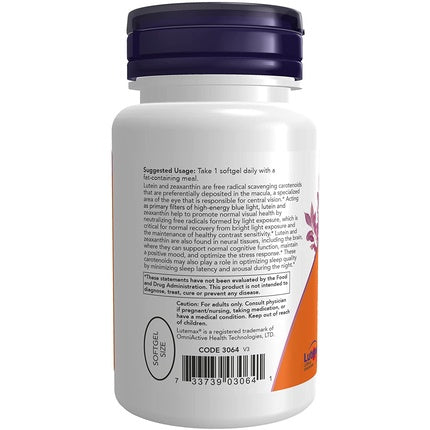 NOW Lutein & Zeaxanthin Supplement 25mg Lutein 5mg Zeaxanthin 60 Softgels
