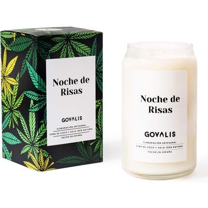 GOVALIS Scented Candle Night Laughter 100% Natural Soy Wax 100 Hours Large Scented Candle in Glass Cannabis Marijuana Original Gifts Friends Decoration Relaxation Bedroom Night of Laughter