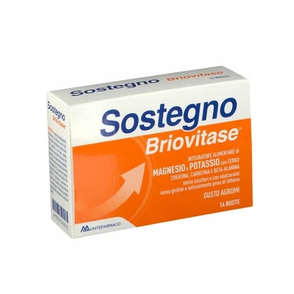 Montefarmaco Briovitase Support Dietary Supplement Of Magnesium And Potassium Orange Flavor 14 Sachets