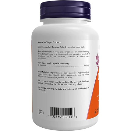 Now Foods D-Mannose 500mg Vegetarian Capsules 120 Count