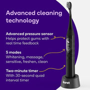 Burst Pro Sonic Advanced Electric Toothbrush for Adults Black with Soft Bristles