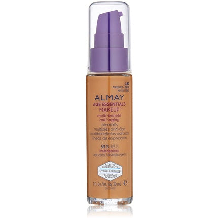 Almay Age Essentials Anti-Aging SPF Foundation Medium Deep 1 Fluid Ounce