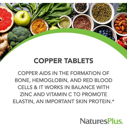 NaturesPlus Copper 3mg High Potency Essential Minerals & Amino Acids 90 Vegetarian Tablets