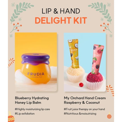 WELCOS FRUDIA Re:proust Honey Lip Balm and Hand Cream Gift Set Hello Winter Christmas Edition Blueberry Hydrating Honey Lip Balm 0.33fl oz Raspberry Hand Cream 1.05oz Coconut Hand Cream 1.05oz