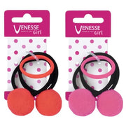 Venesse Girl's Elastic Hair Bands with Large Pom Pom - Pack of 3
