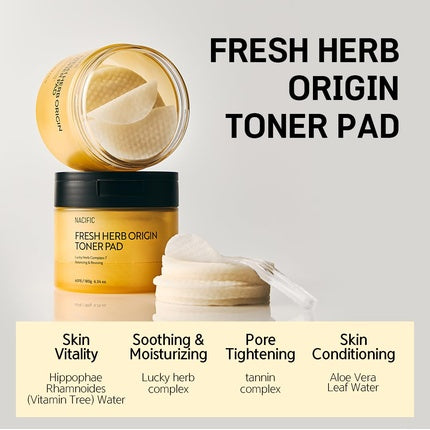 Nacific Fresh Herb Origin Cotton Facial Pads Toner Pads 60 Sheets for Radiance