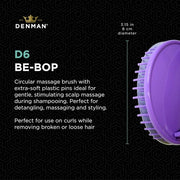Denman Purple Scalp Massager and Detangling Hair Brush for Thick or Thin Hair Curly or Straight Hair - Shower or Bath - Head and Beard Scrubber - Women and Men D6