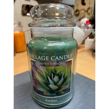 Village Candle Awaken 26 Oz Limited Edition Candle Jar Green with Two Wicks