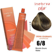 INEBRYA Permanent Hair Color Cream with Flaxseed and Aloe Vera 100ml - 6.8 Dark Blonde Matte