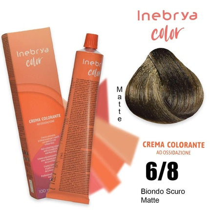 INEBRYA Permanent Hair Color Cream with Flaxseed and Aloe Vera 100ml - 6.8 Dark Blonde Matte