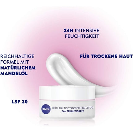 Nivea Rich Day Cream 24h Moisture SPF 30 50ml with Natural Almond Oil and Magnolia
