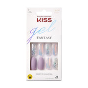 KISS Gel Fantasy Collection Fake Nails Manicure Set Rainbow Rings Long Length Coffin Shaped Purple Gel Nails with Mini Nail File Pink Gel Nail Glue and 28 Smudge-Proof Glue-On Nails