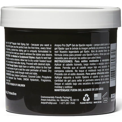 Ampro Pro Styl Styling Gel Protects and Strengthens Your Strands Non-Flaking Alcohol Free Vegan Formula Flexible Touchable Hold for All Hair Textures Regular 908g