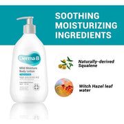 Derma B Mild Moisture Body Lotion Fragrance Free for Dry & Sensitive Skin with Witch Hazel and Squalane 13.5 Fl Oz 400ml