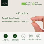 100% Organic Peruvian Maca Root Capsules 400 Tablets High Strength Highly Concentrated Extract Increases Energy and Vitality Vegan Plastic Free
