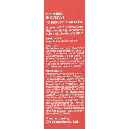 Peripera Lip Ink Velvet Tint Soft Glowing Cosmetics Smooth And Shining Long Lasting Makeup Beauty Peak Rose 4.00g